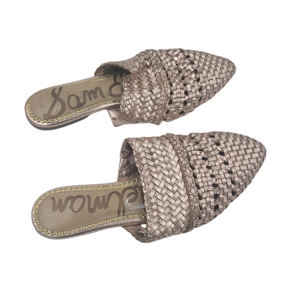 Sam Edelman Shoes - Sam Edelman Metallic Rose Gold Pointed Toe Woven Natalya Slip On Mule Slides 5